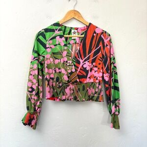 Roopa Pemmaraju Floral Crop Top Women Size XS Multicolor Long Sleeve